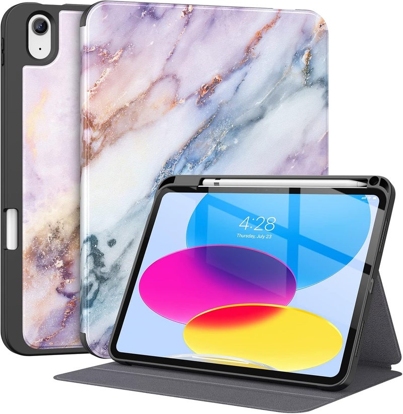 Supveco Case for iPad (A16) 11th Generation 11 inch (2025),iPad 10th Generation 10.9 inch (2022) with Pencil Holder-[Auto Wake/Sleep],Premium Folio Stand Case with Soft TPU Back Cover-Marble Purple - Image 1